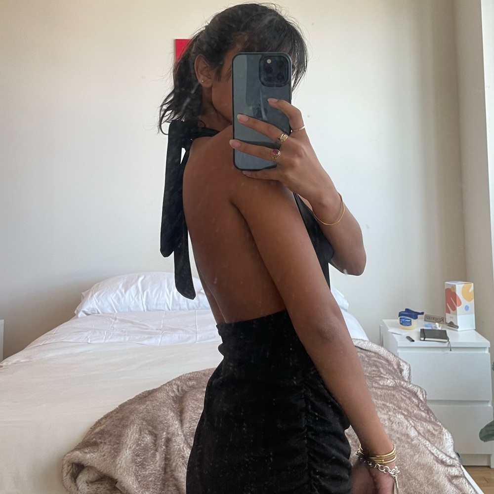 Black backless halter dress